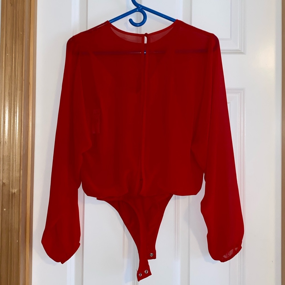 Express red blouse material bodysuit